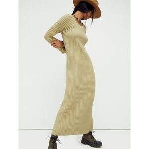 Free People Ribbed Maxi Dress in Olive Cream